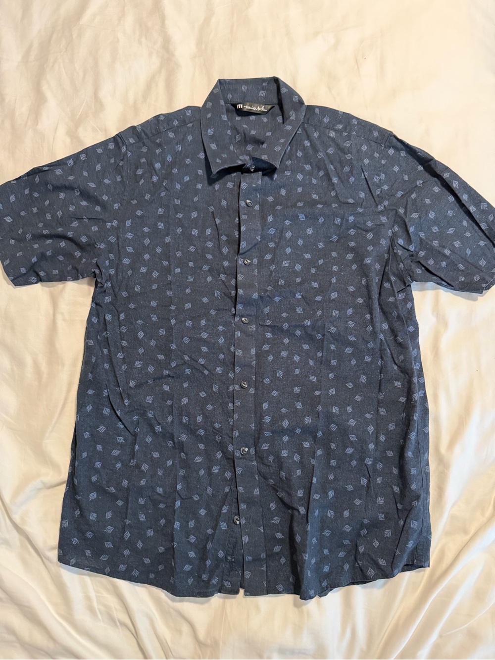 Travis Mathew Navy Short-Sleeve Patterned Button-Down Shirt